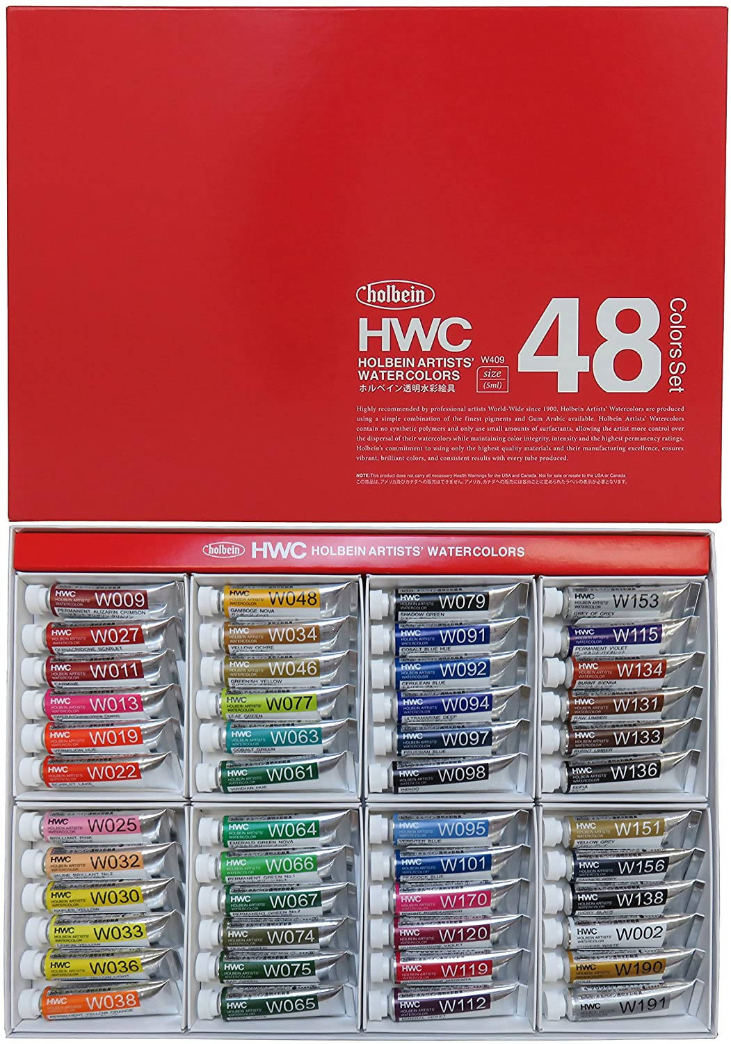 Holbein Artist Transparent Watercolor 48 Colors Set W409 5ml Tube